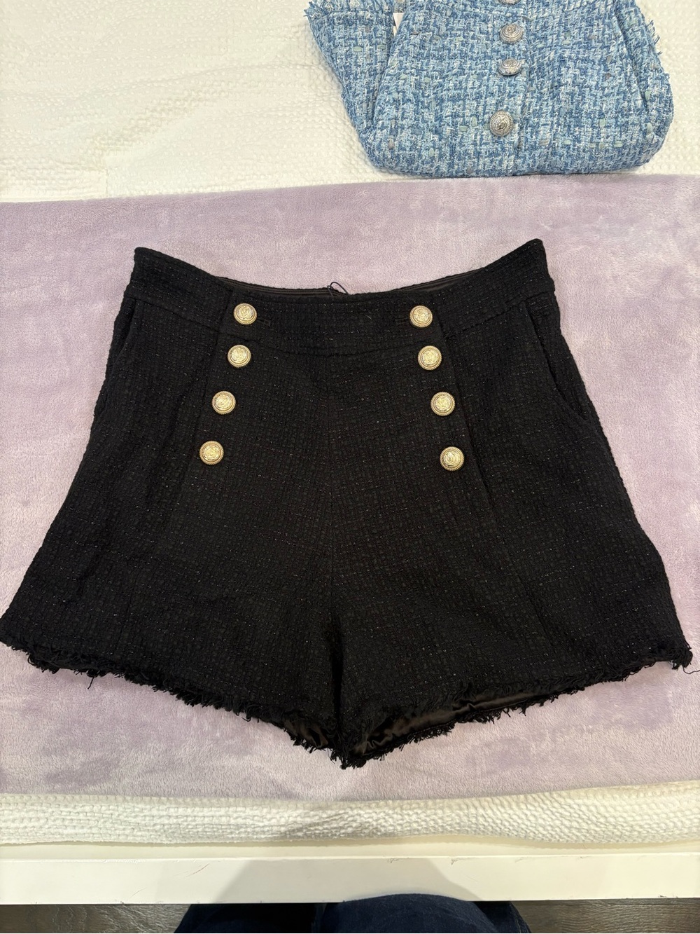 Generation Love Black Tweed High-Waist Button Shorts